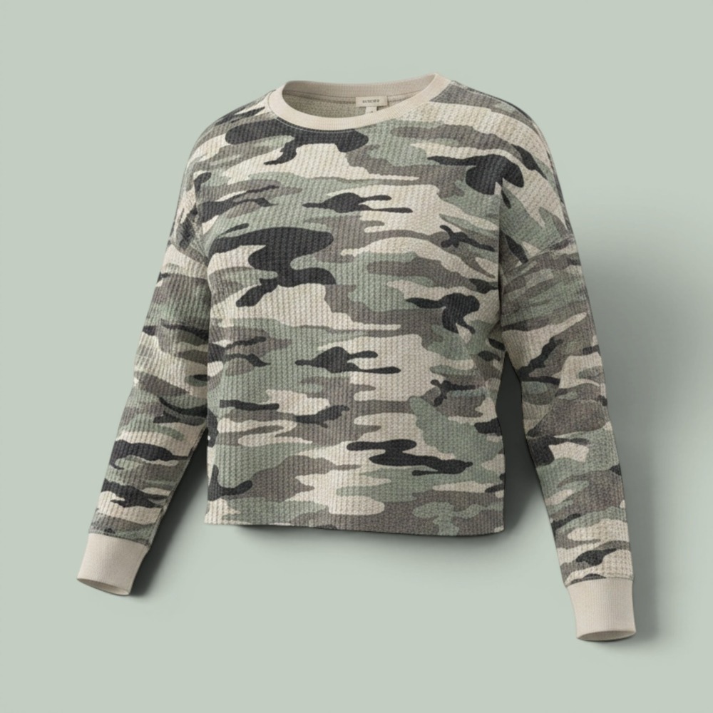 Dylan LS Camo Top L Green Thermal Gorpcore Earthy Cropped Relaxed Loungewear